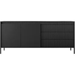 Garnero Arredamenti Madie Moderne|Madie Moderne-Madia 187x82h cm 2 ante 3 cassetti cannettato Ciar Nero Opaco