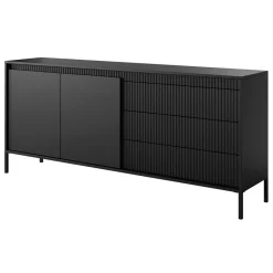 Garnero Arredamenti Madie Moderne|Madie Moderne-Madia 187x82h cm 2 ante 3 cassetti cannettato Ciar Nero Opaco