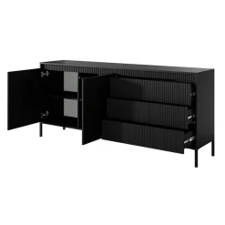 Garnero Arredamenti Madie Moderne|Madie Moderne-Madia 187x82h cm 2 ante 3 cassetti cannettato Ciar Nero Opaco