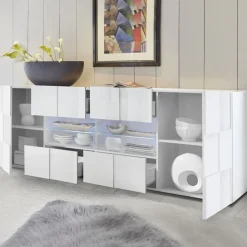 Garnero Arredamenti Credenze Moderne|Madie Moderne-Madia 241x84h cm 2 ante 4 cassetti moderna Obsession Bianco Lucido