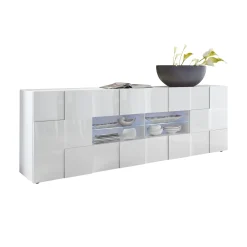 Garnero Arredamenti Credenze Moderne|Madie Moderne-Madia 241x84h cm 2 ante 4 cassetti moderna Obsession Bianco Lucido