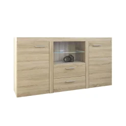 Garnero Arredamenti Madie Moderne|Madie Moderne-Madia 157x82h cm 2 ante 2 cassetti moderna con led chiaro Haarlem Rovere