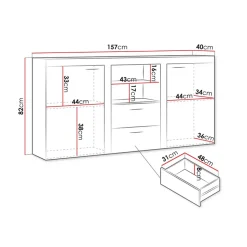Garnero Arredamenti Madie Moderne|Madie Moderne-Madia 157x82h cm 2 ante 2 cassetti moderna con led chiaro Haarlem Rovere