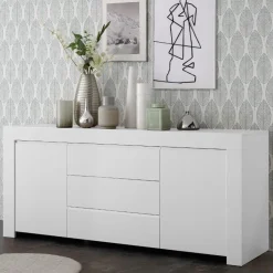 Garnero Arredamenti Credenze Moderne|Madie Moderne-Madia 184x81h cm 2 ante 3 cassetti moderna Halston Bianco Opaco