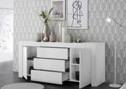 Garnero Arredamenti Credenze Moderne|Madie Moderne-Madia 184x81h cm 2 ante 3 cassetti moderna Halston Bianco Opaco