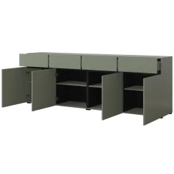 Garnero Arredamenti Credenze Moderne|Madie Moderne-Madia 225x78h cm 4 ante 4 cassetti moderna verde nero Lolla Verde Salvia