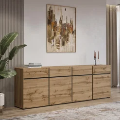 Garnero Arredamenti Credenze Moderne|Madie Moderne-Madia 225x78h cm 4 ante 4 cassetti moderna nero Lolla Rovere