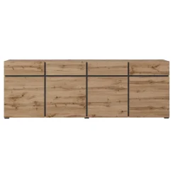 Garnero Arredamenti Credenze Moderne|Madie Moderne-Madia 225x78h cm 4 ante 4 cassetti moderna nero Lolla Rovere