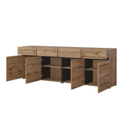 Garnero Arredamenti Credenze Moderne|Madie Moderne-Madia 225x78h cm 4 ante 4 cassetti moderna nero Lolla Rovere