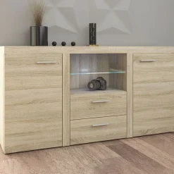 Garnero Arredamenti Madie Moderne|Madie Moderne-Madia 157x82h cm 2 ante 2 cassetti moderna chiaro Haarlem Rovere