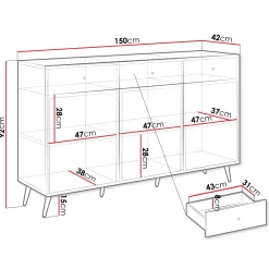 Garnero Arredamenti Credenze Moderne|Madie Moderne-Madia 150x92h cm 3 ante 3 cassetti moderna con frontali decorati beige Simona