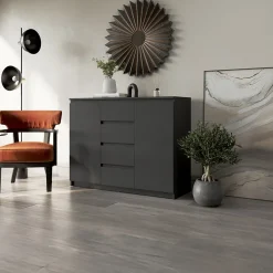 Garnero Arredamenti Madie Moderne|Madie Moderne-Madia 109x85h cm 2 ante 4 cassetti moderna nero Ombra Nero Opaco