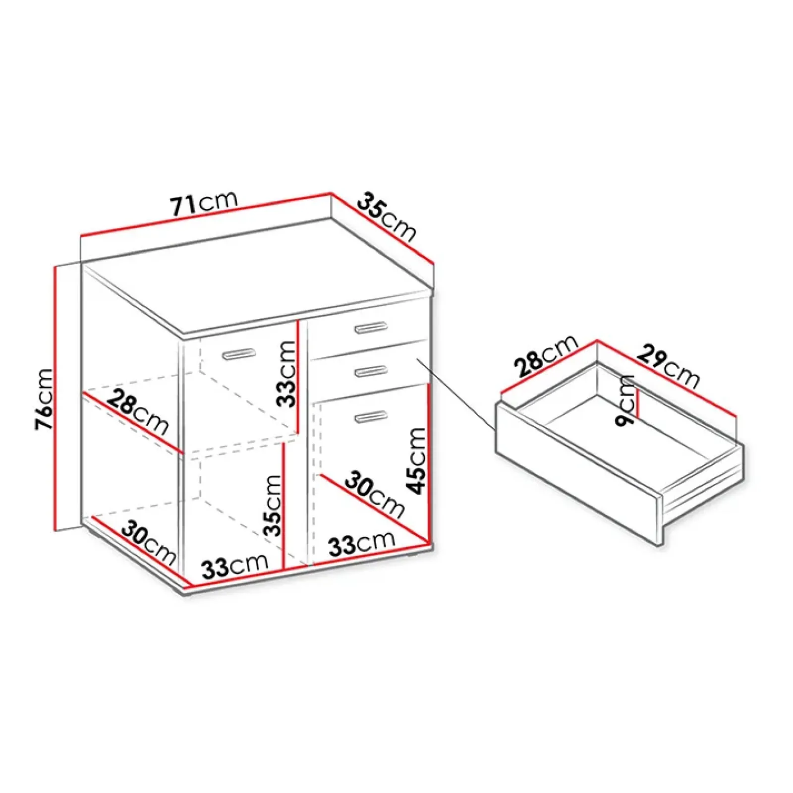 Garnero Arredamenti Credenze Moderne-Madia 71x76h cm 2 ante 2 cassetti moderna bianco Ely