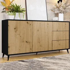 Garnero Arredamenti Credenze Moderne|Madie Moderne-Madia 179x90h cm 2 ante 3 cassetti rovere nero Hans