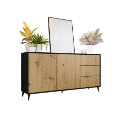 Garnero Arredamenti Credenze Moderne|Madie Moderne-Madia 179x90h cm 2 ante 3 cassetti rovere nero Hans