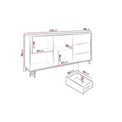 Garnero Arredamenti Credenze Moderne|Madie Moderne-Madia 179x90h cm 2 ante 3 cassetti rovere nero Hans