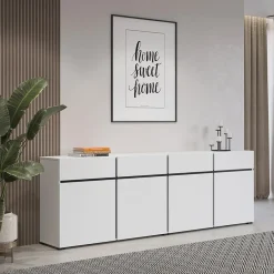 Garnero Arredamenti Credenze Moderne|Madie Moderne-Madia 225x78h cm 4 ante 4 cassetti moderna nero Lolla Bianco Opaco