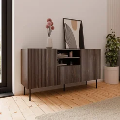 Garnero Arredamenti Credenze Moderne-Madia 151x81h cm 2 ante 1 cassetto 2 vani a giorno noce cannettato Gabiot