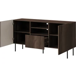Garnero Arredamenti Credenze Moderne-Madia 151x81h cm 2 ante 1 cassetto 2 vani a giorno noce cannettato Gabiot
