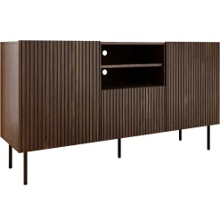 Garnero Arredamenti Credenze Moderne-Madia 151x81h cm 2 ante 1 cassetto 2 vani a giorno noce cannettato Gabiot