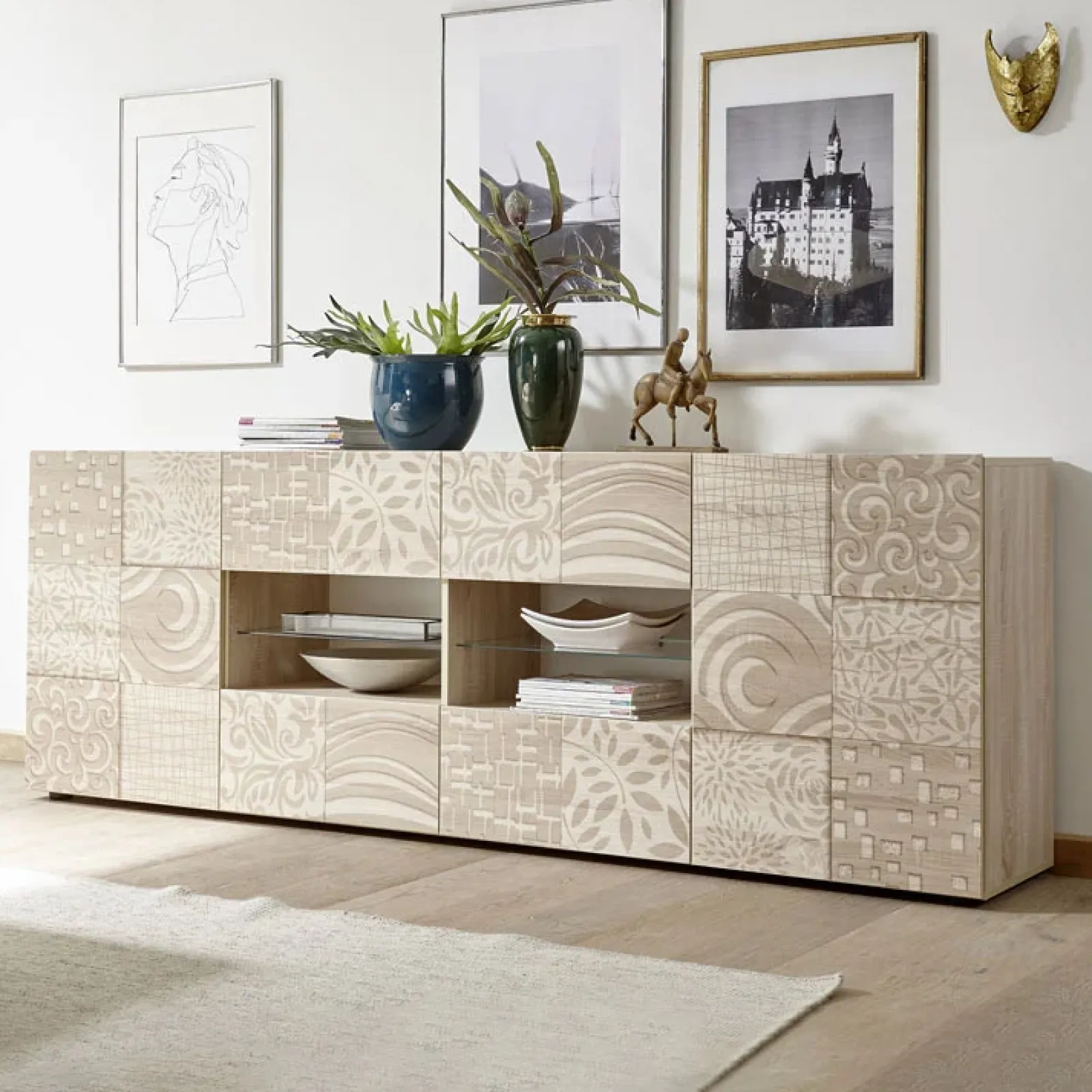 Garnero Arredamenti Credenze Moderne|Madie Moderne-Madia 241x84h cm 2 ante 4 cassetti moderna samoa Paradise Rovere