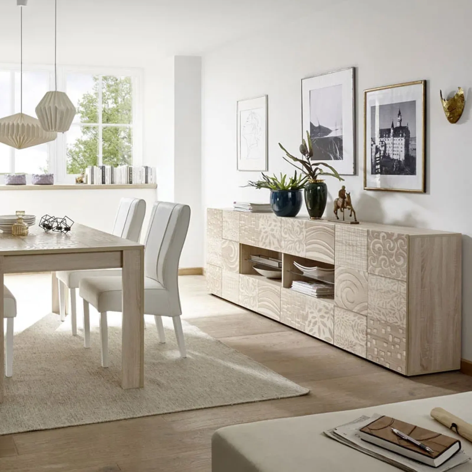 Garnero Arredamenti Credenze Moderne|Madie Moderne-Madia 241x84h cm 2 ante 4 cassetti moderna samoa Paradise Rovere