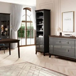 Garnero Arredamenti Credenze Moderne|Madie Moderne-Madia 180x92h cm 2 ante 2 cassetti  design moderno antracite lucido rovere scuro Umag Antracite - Wengè