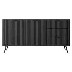 Garnero Arredamenti Madie Moderne|Madie Moderne-Madia 163x81h cm 2 ante 3 cassetti cannettato Ramis Nero Opaco