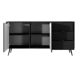 Garnero Arredamenti Madie Moderne|Madie Moderne-Madia 163x81h cm 2 ante 3 cassetti cannettato Ramis Nero Opaco