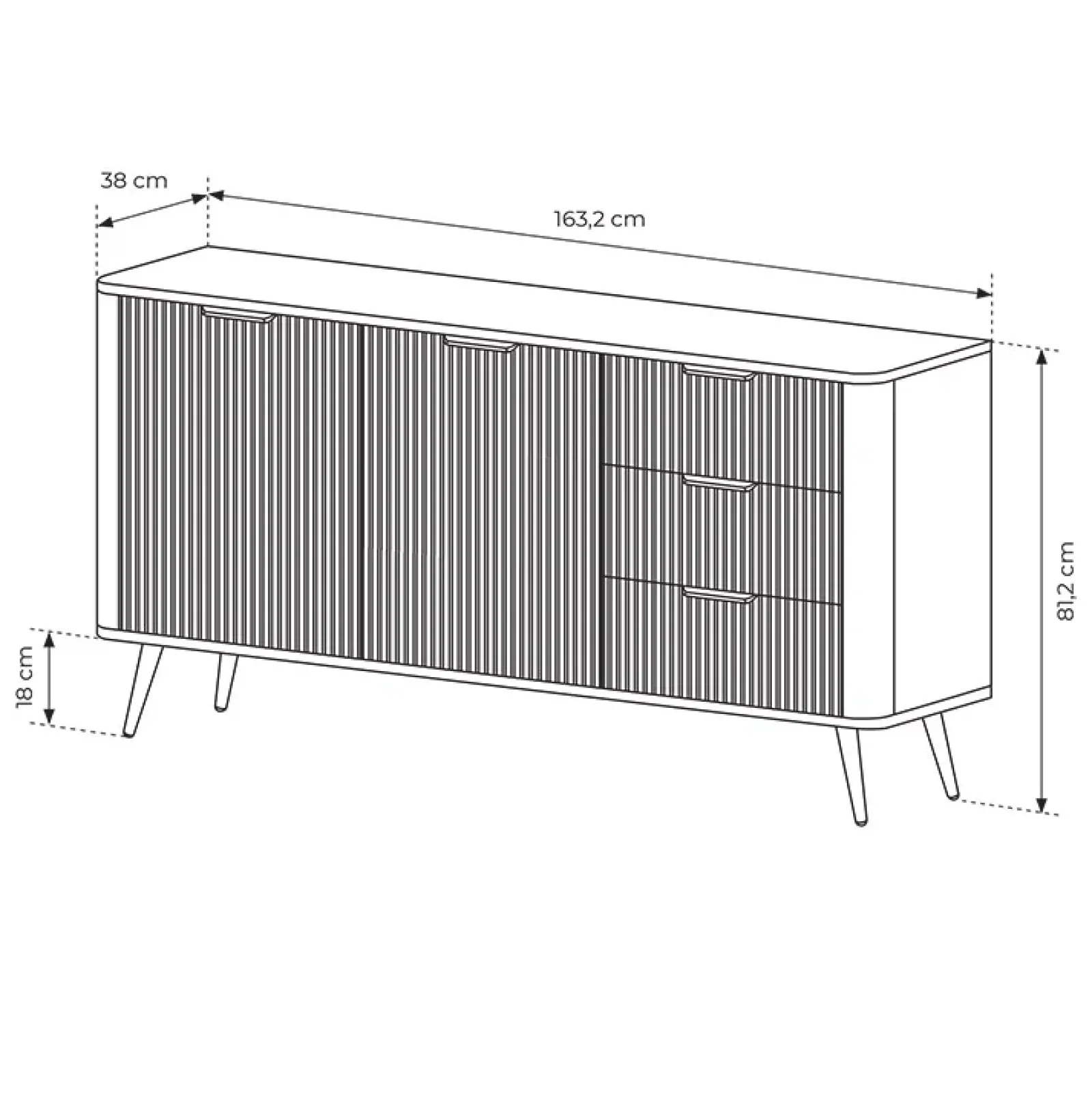 Garnero Arredamenti Madie Moderne|Madie Moderne-Madia 163x81h cm 2 ante 3 cassetti cannettato Ramis Nero Opaco