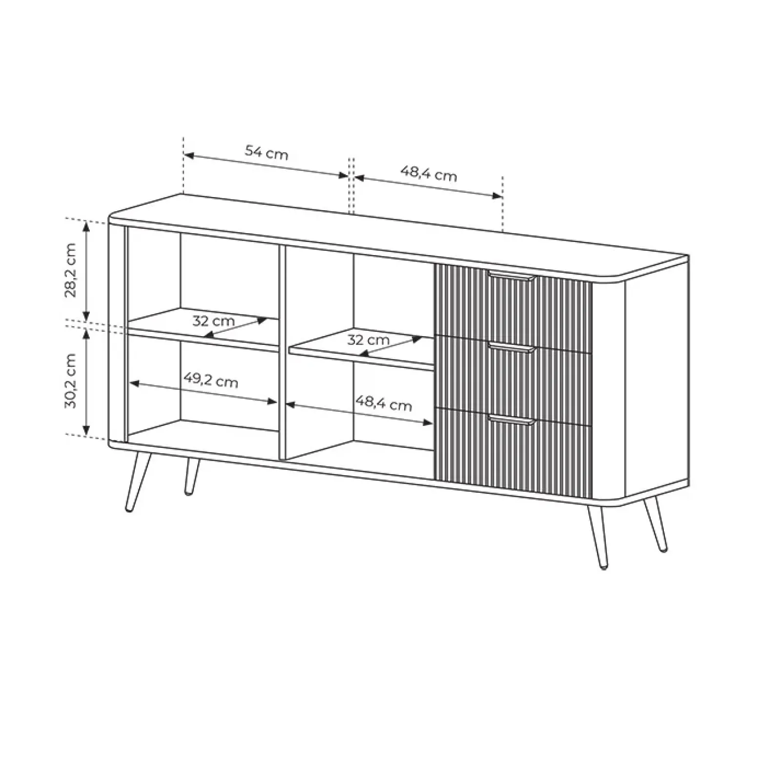 Garnero Arredamenti Madie Moderne|Madie Moderne-Madia 163x81h cm 2 ante 3 cassetti cannettato Ramis Nero Opaco