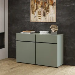 Garnero Arredamenti Credenze Moderne|Madie Moderne-Madia 120x78h cm 2 ante 2 cassetti moderna verde nero Lolla Verde Salvia