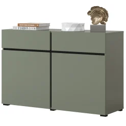 Garnero Arredamenti Credenze Moderne|Madie Moderne-Madia 120x78h cm 2 ante 2 cassetti moderna verde nero Lolla Verde Salvia