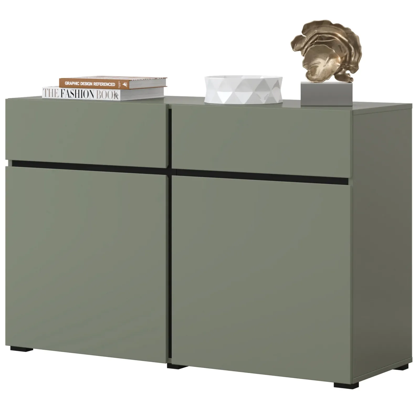 Garnero Arredamenti Credenze Moderne|Madie Moderne-Madia 120x78h cm 2 ante 2 cassetti moderna verde nero Lolla Verde Salvia