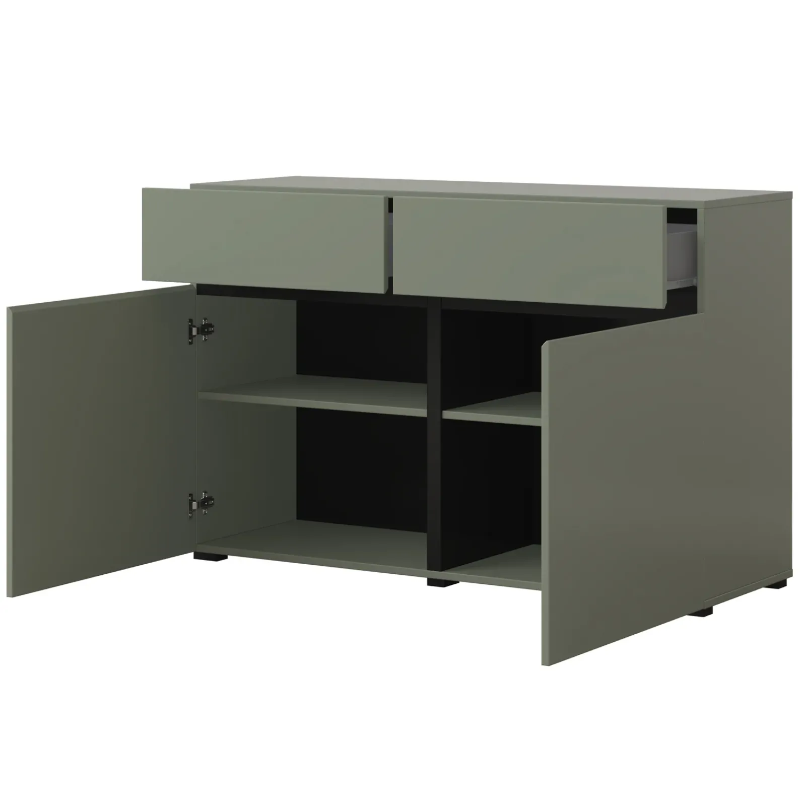 Garnero Arredamenti Credenze Moderne|Madie Moderne-Madia 120x78h cm 2 ante 2 cassetti moderna verde nero Lolla Verde Salvia