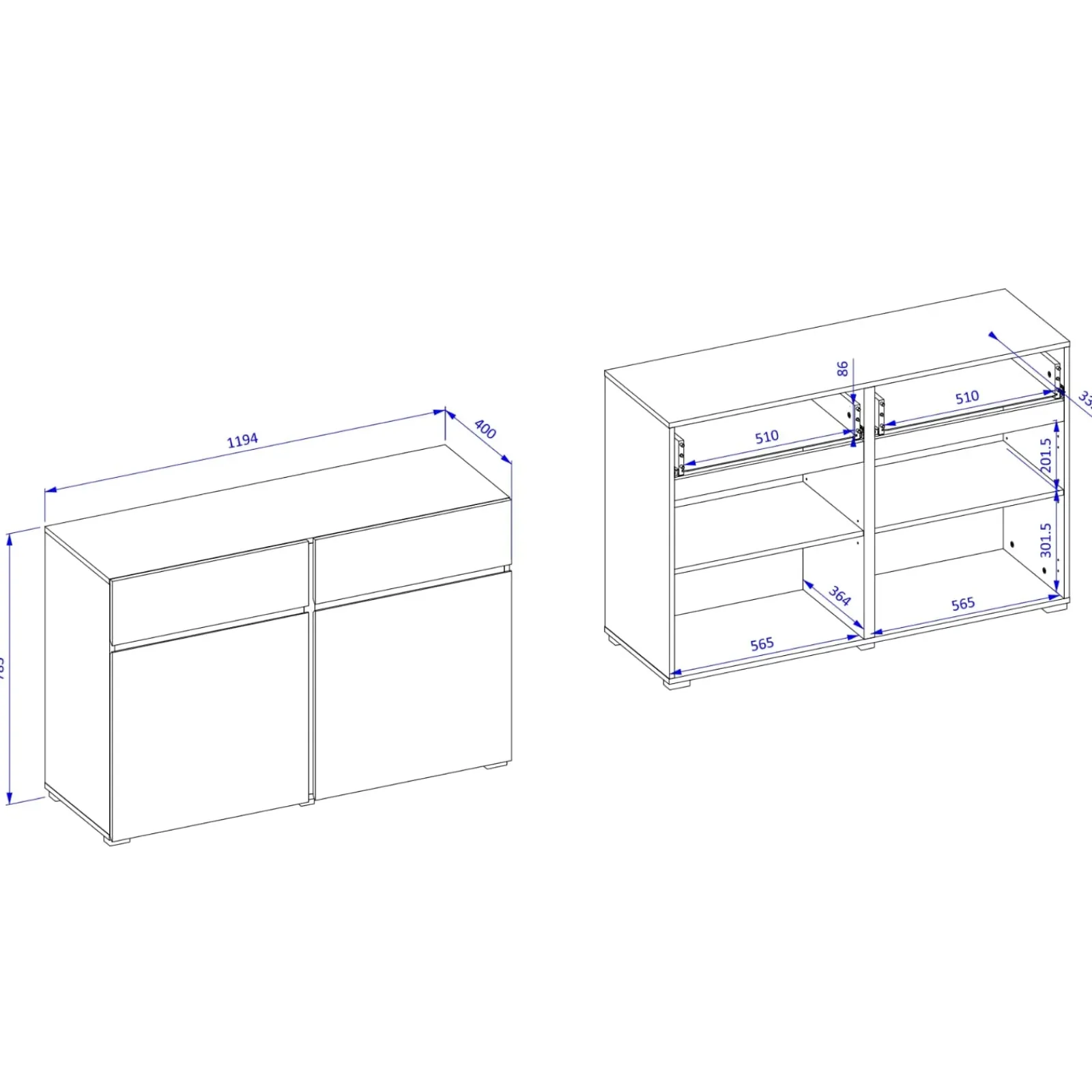 Garnero Arredamenti Credenze Moderne|Madie Moderne-Madia 120x78h cm 2 ante 2 cassetti moderna verde nero Lolla Verde Salvia