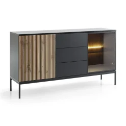 Garnero Arredamenti Madie Moderne|Madie Moderne-Madia 153x83h cm 2 ante 3 cassetti moderna nero rovere antico cannettato Bali