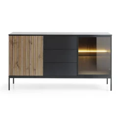 Garnero Arredamenti Madie Moderne|Madie Moderne-Madia 153x83h cm 2 ante 3 cassetti moderna nero rovere antico cannettato Bali