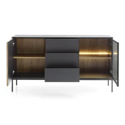 Garnero Arredamenti Madie Moderne|Madie Moderne-Madia 153x83h cm 2 ante 3 cassetti moderna nero rovere antico cannettato Bali