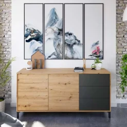 Garnero Arredamenti Credenze Moderne|Madie Moderne-Madia 154x74h cm 2 ante 3 cassetti moderna rovere nodato antracite Rory