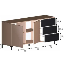Garnero Arredamenti Credenze Moderne|Madie Moderne-Madia 154x74h cm 2 ante 3 cassetti moderna rovere nodato antracite Rory
