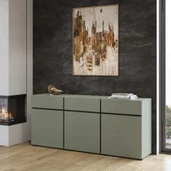 Garnero Arredamenti Credenze Moderne|Madie Moderne-Madia 180x78h cm 3 ante 3 cassetti moderna verde nero Lolla Verde Salvia
