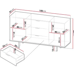 Garnero Arredamenti Madie Moderne|Madie Moderne-Madia 150x80h cm 2 ante 3 cassetti cannettato moderna beige Vanessa