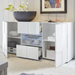 Garnero Arredamenti Credenze Moderne|Madie Moderne-Madia 181x84h cm 2 ante 2 cassetti moderna Obsession Bianco Lucido