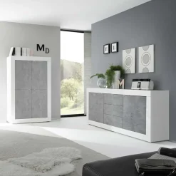 Garnero Arredamenti Credenze Moderne|Madie Moderne-Madia 210x86h cm 2 ante 3 cassetti moderna bianco lucido cemento Eternity Cemento - Bianco Lucido