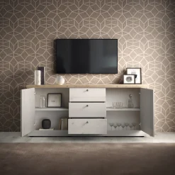 Garnero Arredamenti Madie Moderne|Madie Moderne-Madia 211x88h cm 2 ante 3 cassetti rovere bianco frassinato Armonia