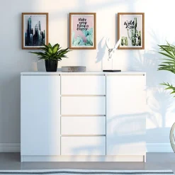 Garnero Arredamenti Madie Moderne|Madie Moderne-Madia 120x97h cm 2 ante 4 cassetti moderna bianco Velsen