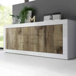 Garnero Arredamenti Credenze Moderne|Madie Moderne-Madia 210x86h cm 2 ante 3 cassetti moderna bianco lucido pero Eternity Rovere - Bianco Lucido