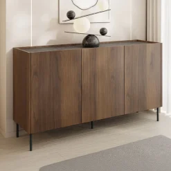 Garnero Arredamenti Madie Moderne|Madie Moderne-Madia 144x78h cm 3 ante 3 ripiani piano effetto marmo nero noce Caliva