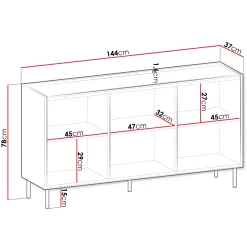 Garnero Arredamenti Madie Moderne|Madie Moderne-Madia 144x78h cm 3 ante 3 ripiani piano effetto marmo nero noce Caliva